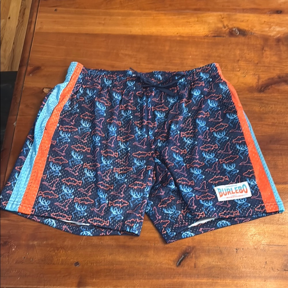 NWOT BURLEBO Ocean Shark Gym Shorts M 6 inches